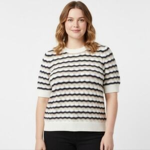 MARLED Womens Cotton Blend Knit Short Sleeve Retro Crochet Beige Black White  XL
